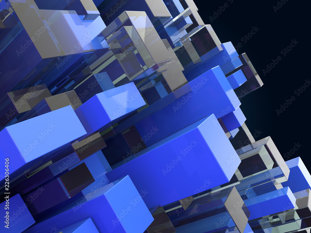 Poster abstract technological background with squares. 3d render