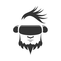 Head of a man in a helmet vr on a white background