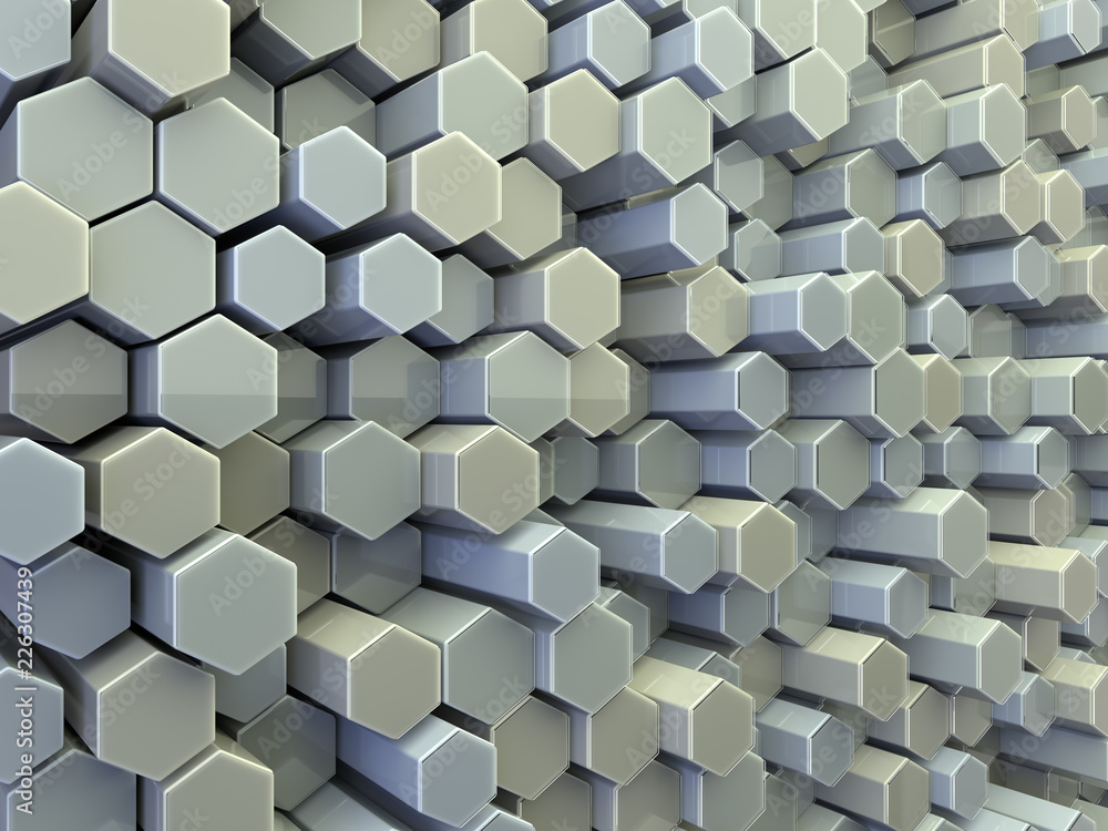 Poster abstract technological hexagonal background. 3d render