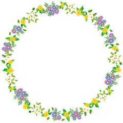 花の円形フレーム(ノースポール,アフリカンデージー,メランポジウム)