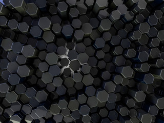 Abstract technological hexagonal background. 3D render