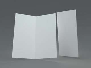 White template leaflet on gray background. Mockup. 3D render