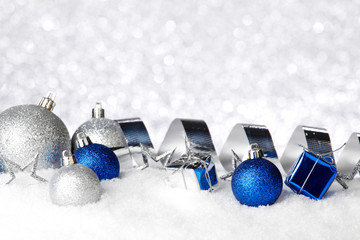 Christmas decorations on snow