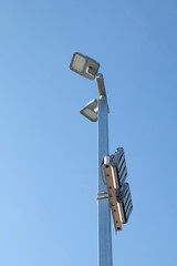 LED street light pole on blue sky background