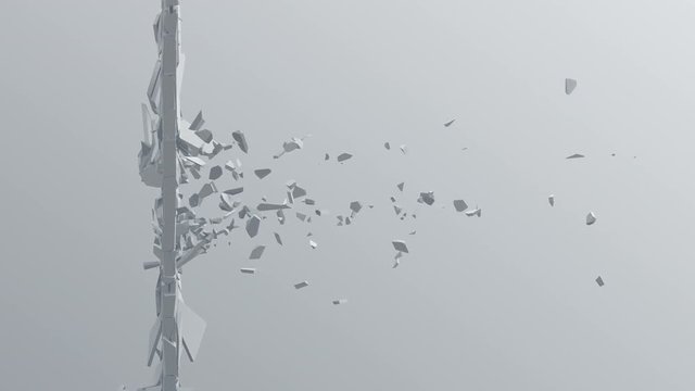 Abstract 3d rendering of cracked surface. Animated cgi background design with broken shape. Wall destruction, slow motion 4k video, alpha matte