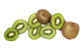 Kiwi fruit slices isolated on white background, top view