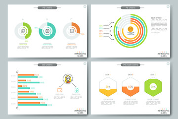 Simple infographic brochure template. Pages with personal income diagram, pie, polygon and bar chart elements. Statistical data visualization concept. Vector illustration for presentation, report.