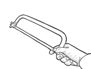 Hand Drawn hand with hand saw