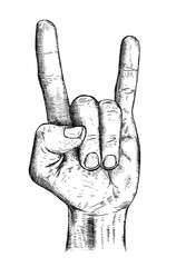 Hand symbolizing a gesture rock 'n' roll. Illustration in sketch style