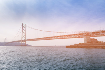 Akashi bridge, the longest hanging suspension bridge, Kobe Japan