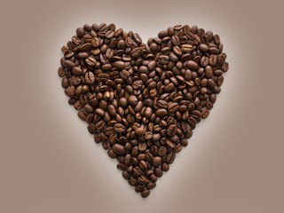 Coffee beans in heart shape