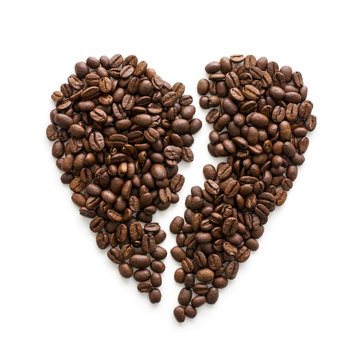 Coffee beans in broken heart shape