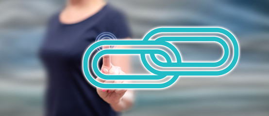 Woman touching a link concept