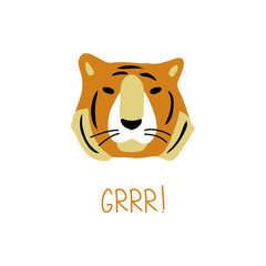 vector color yellow black striped tiger big cat animal simple Scandinavian style childish for your paper textile design grrr