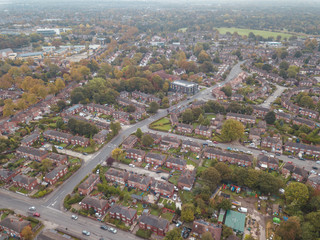 Fototapeta na wymiar Aerial Houses Residential British England Drone Above View Summer Blue Sky Estate Agent