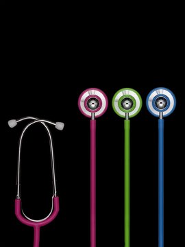 Stethoscopes in a row