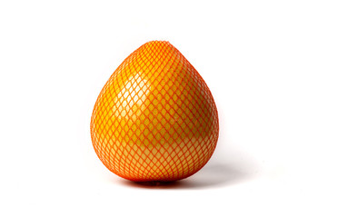 Pomelo fruit in a net on white