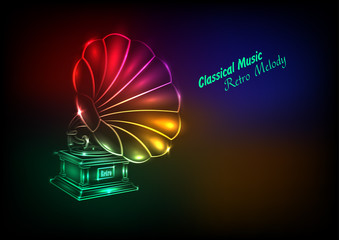 Classical music .Antique Neon Gramophone .Musical concept