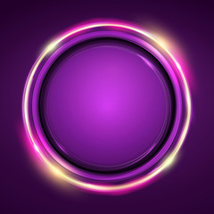 Energy frame. Shining circle banner. Neon fantastic circle.
