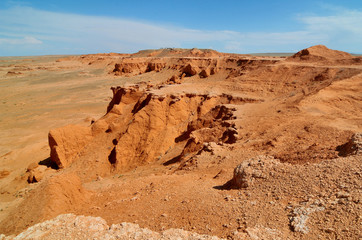 View on Bayanzag Flaming Cliffs  on the Mongolian Gobi desert containing fossils of jurassic...