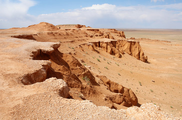 View on Bayanzag Flaming Cliffs  on the Mongolian Gobi desert containing fossils of jurassic dinosaurs   © robnaw