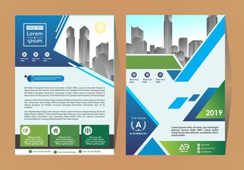 modern cover, brochure, layout for annual report with city background
