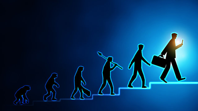Future evolution change of human resources employee work labor recruitment to iot ai robot computer, technology transform replace human job. Digital innovation generation disrupt businessman concept