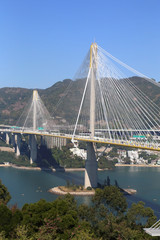 modern triangular design of Ting Kau Bridge, Hong Kong