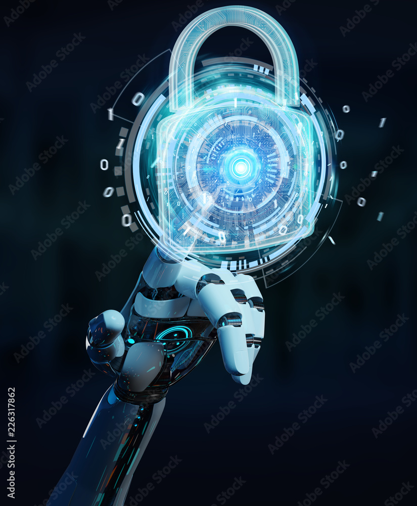 Poster web security protection interface used by robot 3d rendering