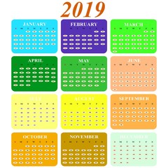 Calendar on 2019 year months of color icons