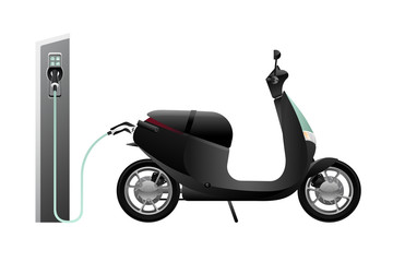 Electric scooter for sharing with charging station. Vector illustration EPS 10