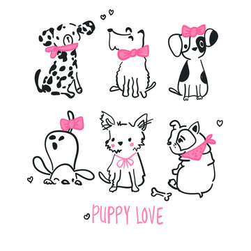 Hand drawn cute dog vector design for t shirt printing