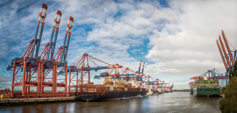 Germany Hamburg Burchardkai With Blue Cloudy Sky In Background