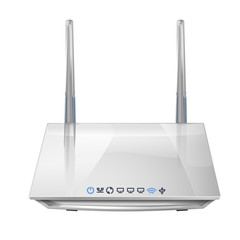 Realistic 3D wireless router isolated on white background. Source of wi-fi and the Internet. Vector illustration.