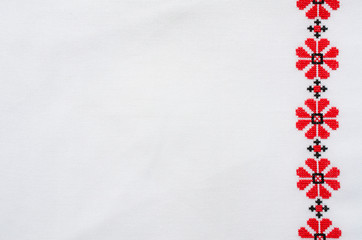 Element Handmade Embroidery on White Linen by Red and Black Cotton Threads.