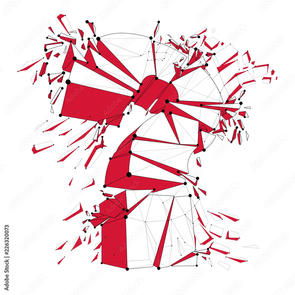 Poster broken question mark exploding, query breaking to pieces, vector 3d illustration. special character 