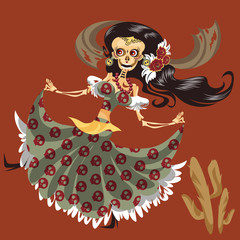 Woman skeleton in mystic dress dancing poster