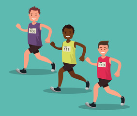 Participants of the international men s marathon. Vector illustration.
