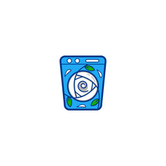White flower fresh laundry logo icon with washer machine illustration