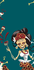 Woman skeleton at Day of the Dead party poster