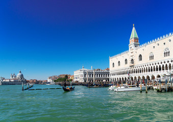 Palace of Doges at San Marco embankment and Lagoon water, Venice, Italy