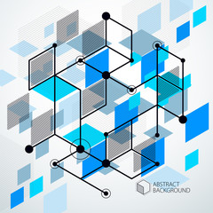 Fototapeta premium Abstract creative geometric art with a variety of geometric elements blue background, vector illustration. Perspective blueprint of mechanism, scheme. Perfect background for your design projects