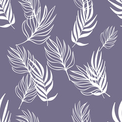 Seamless pattern with white leaves on blue background.