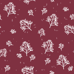 Seamless pattern with white flowers on burgundy backgro