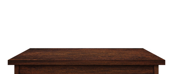 Brown wooden table top isolated on white background. Used for display or montage your products.