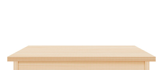 Naklejka na ściany i meble Brown wooden table top isolated on white background. Used for display or montage your products.