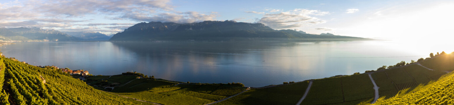 Genfer See Panorama im Abendrot