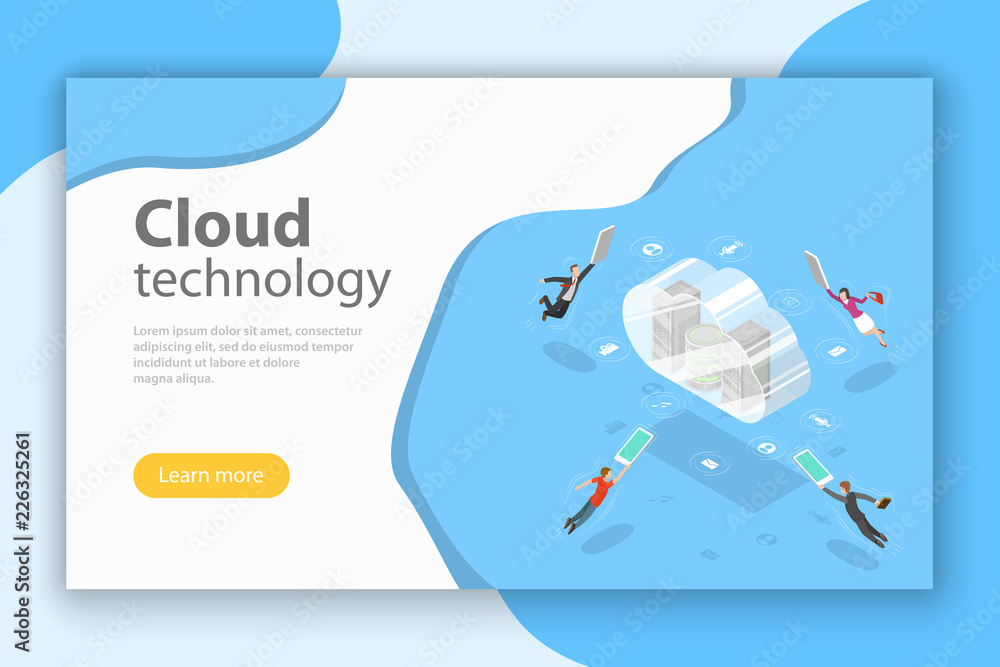 Aufkleber isometric flat vector concept of cloud computing technology, data storage and hostiung, big data.