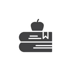 Books with apple vector icon. filled flat sign for mobile concept and web design. Education simple solid icon. Learning symbol, logo illustration. Pixel perfect vector graphics