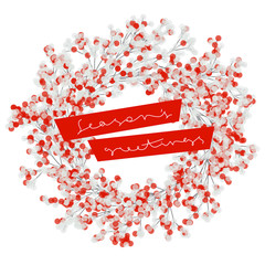 Christmas card with elegant branches of snowy berries isolated on white background